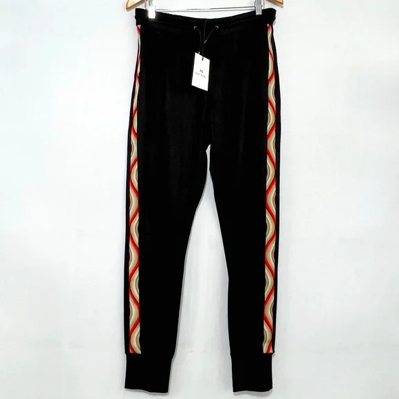 NWT Paul Smith Joggers Track Pants in Black with Swirl Stripe Women's Size XL - Picture 2 of 12